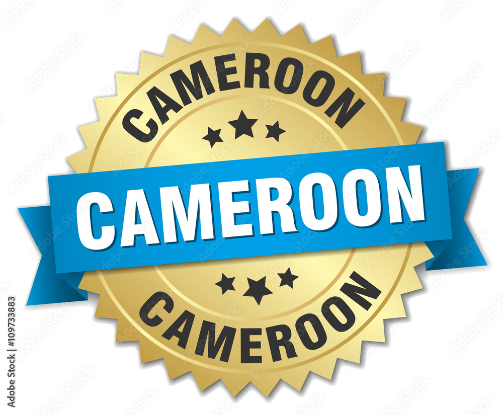 Cameroon round golden badge with blue ribbon Cameroon round golden badge with blue ribbon