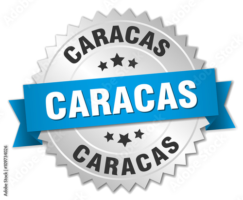 Caracas round silver badge with blue ribbon