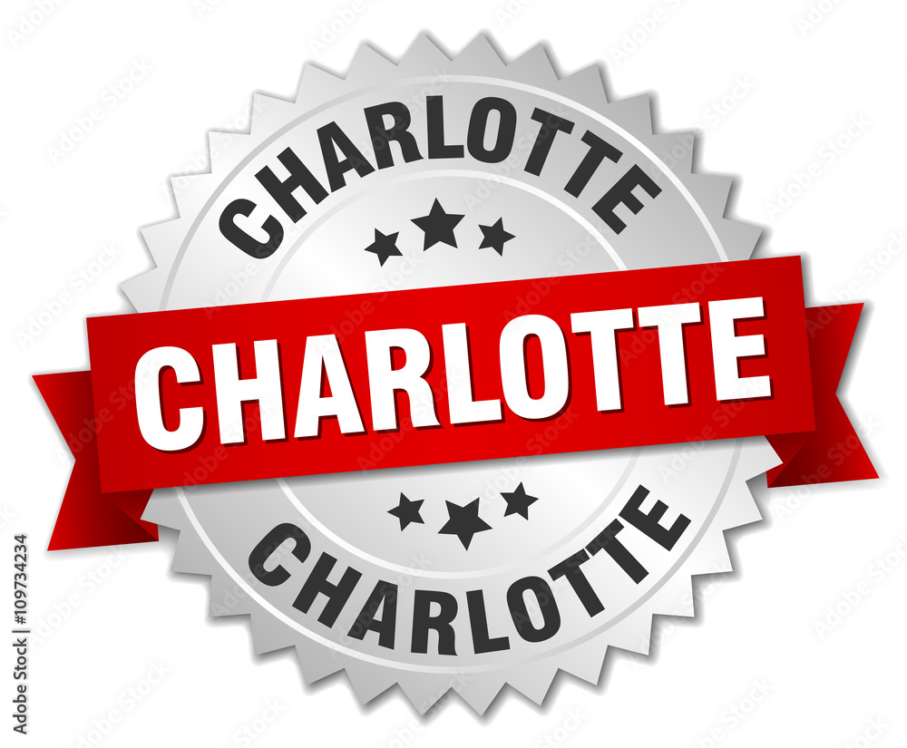 Charlotte round silver badge with red ribbon Charlotte round silver badge with red ribbon