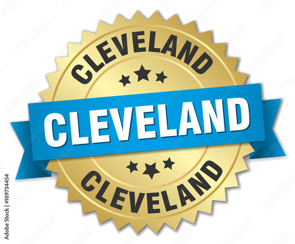Cleveland round golden badge with blue ribbon Cleveland round golden badge with blue ribbon