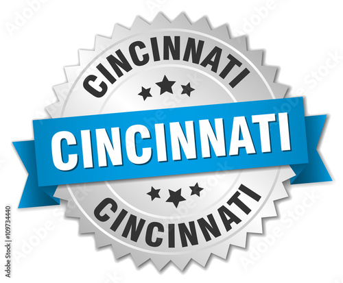 Cincinnati round silver badge with blue ribbon