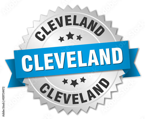 Cleveland round silver badge with blue ribbon