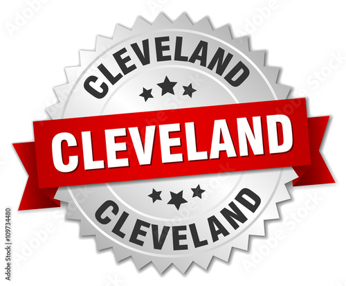 Cleveland  round silver badge with red ribbon