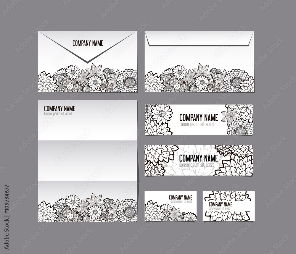 Floral pattern corporate identity set. Business set stationery.