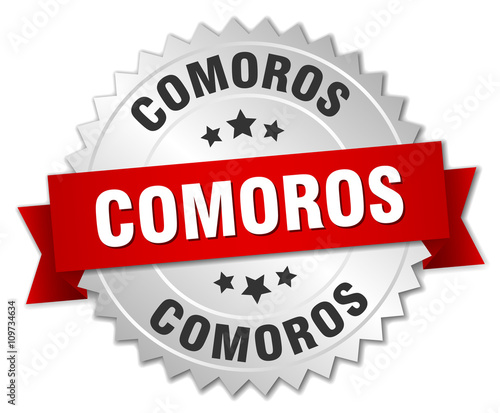 Comoros round silver badge with red ribbon