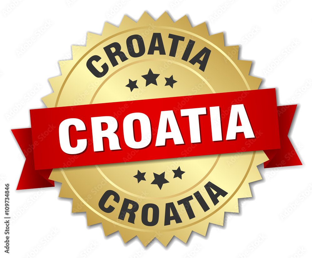Croatia round golden badge with red ribbon