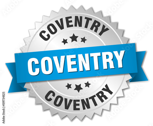 Coventry round silver badge with blue ribbon