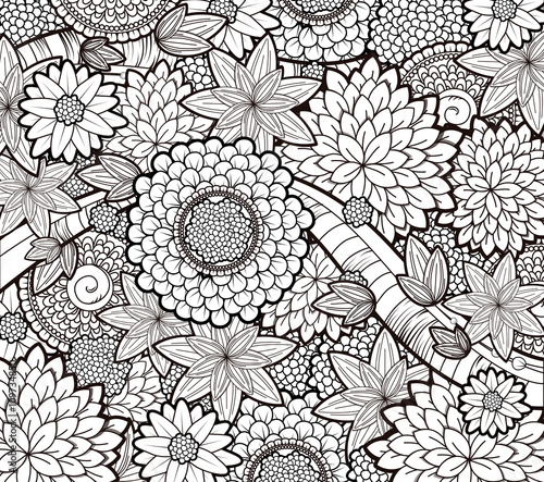 Vector black and white zendoodle tattoo floral background. Flora photo