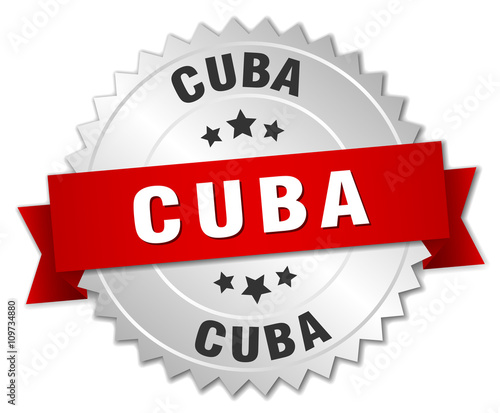 Cuba  round silver badge with red ribbon