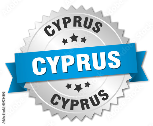 Cyprus round silver badge with blue ribbon