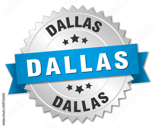 Dallas round silver badge with blue ribbon