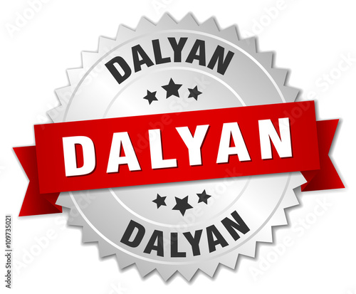 Dalyan  round silver badge with red ribbon