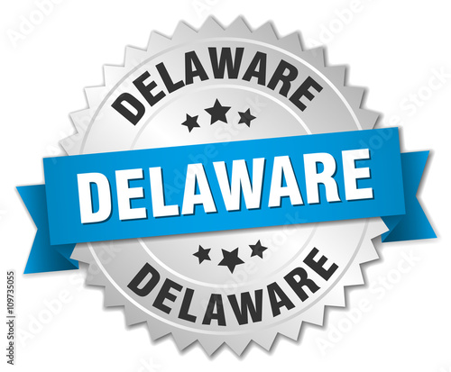 Delaware round silver badge with blue ribbon