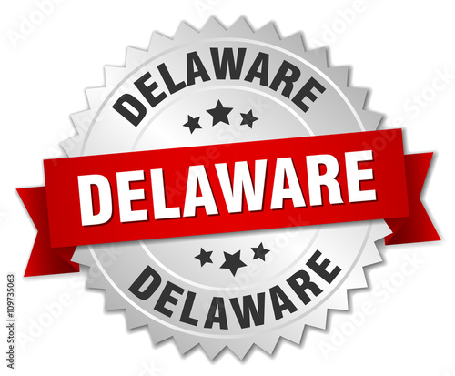 Delaware  round silver badge with red ribbon
