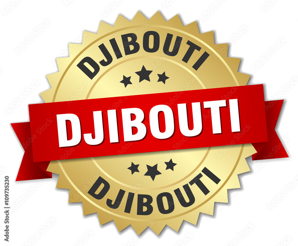 Djibouti round golden badge with red ribbon Djibouti round golden badge with red ribbon