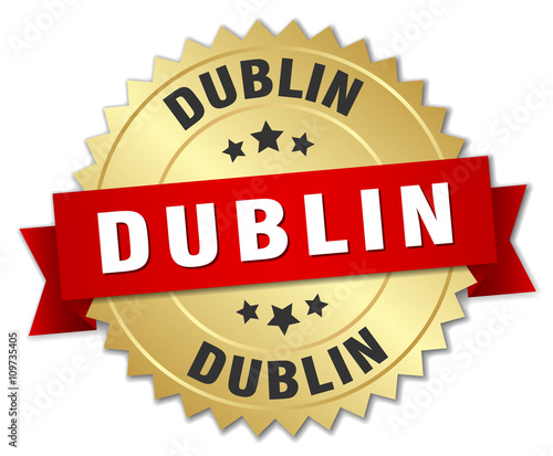Photography Dublin round golden badge with red ribbon