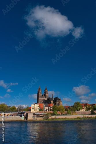 View on Magdeburg city and Elbe in Spring, Magdeburg, Germany © neurobite