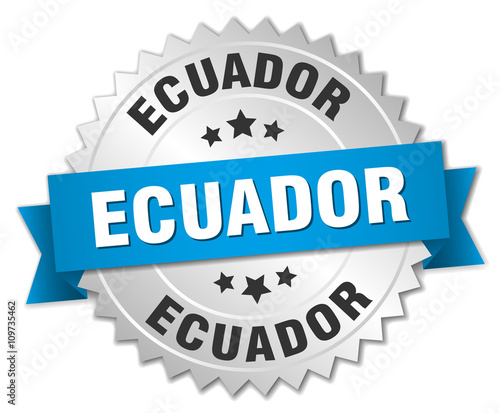 Ecuador round silver badge with blue ribbon