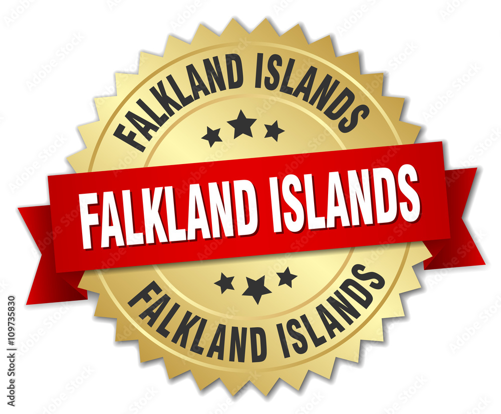 Falkland Islands round golden badge with red ribbon Falkland Islands round golden badge with red ribbon