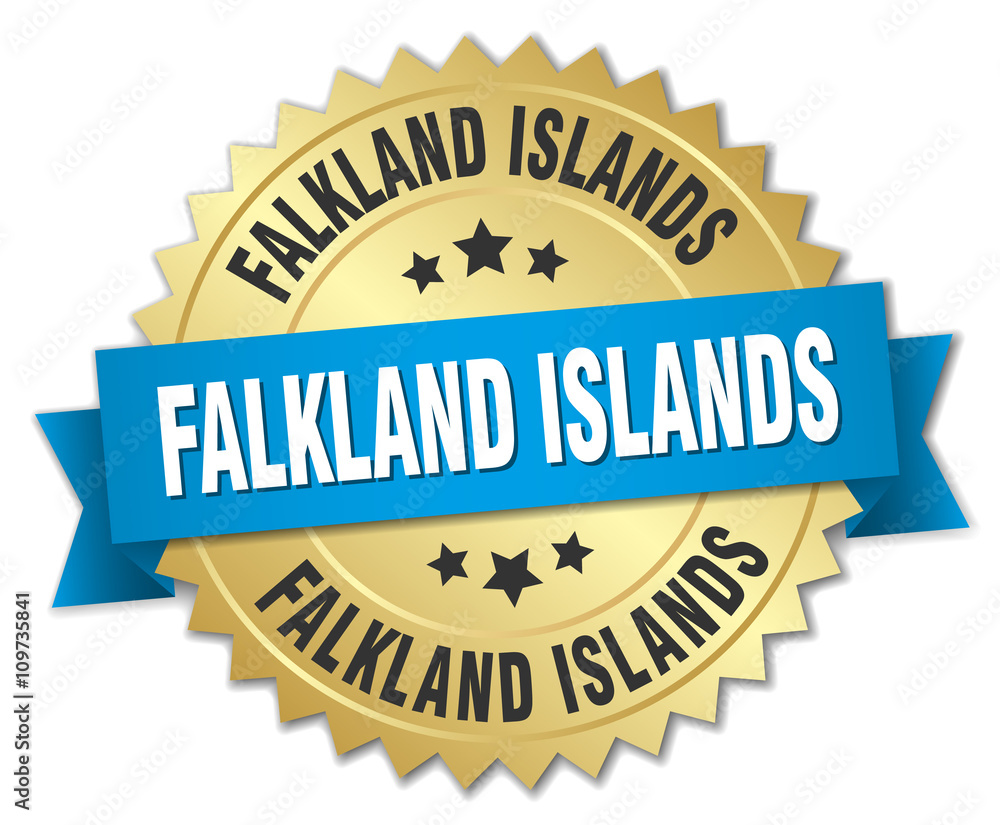 Falkland Islands round golden badge with blue ribbon Falkland Islands round golden badge with blue ribbon