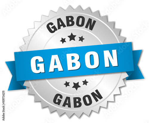 Gabon round silver badge with blue ribbon