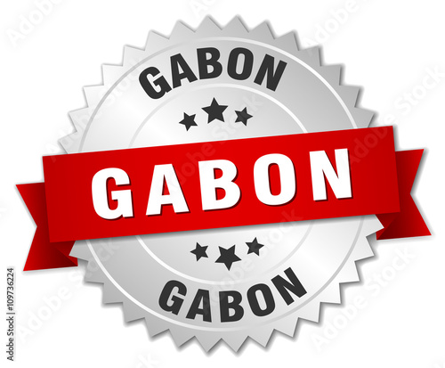 Gabon round silver badge with red ribbon