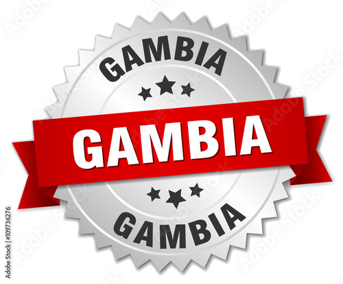 Gambia  round silver badge with red ribbon
