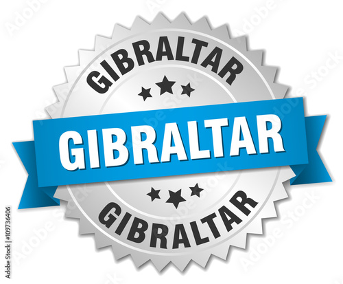 Gibraltar round silver badge with blue ribbon