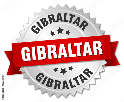 Gibraltar  round silver badge with red ribbon