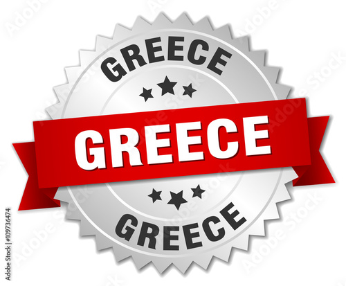 Greece round silver badge with red ribbon
