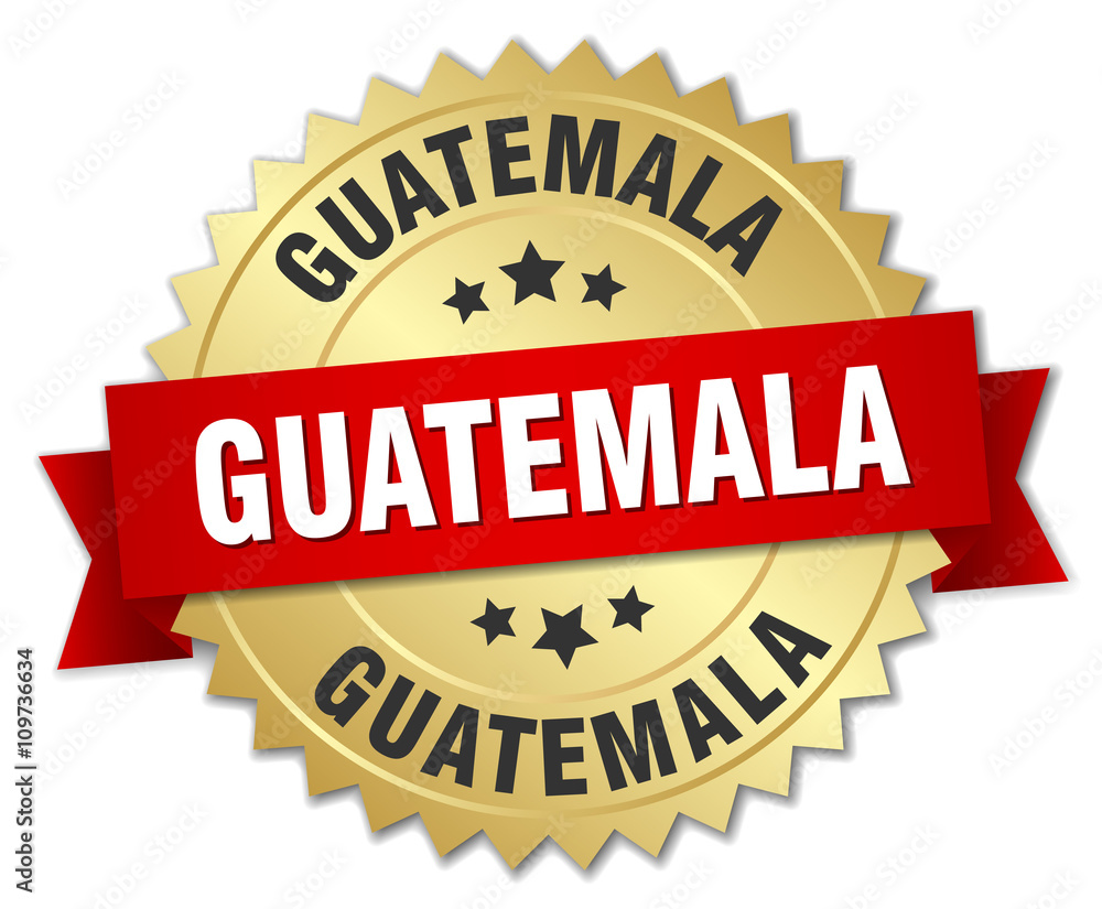 Guatemala round golden badge with red ribbon Guatemala round golden badge with red ribbon
