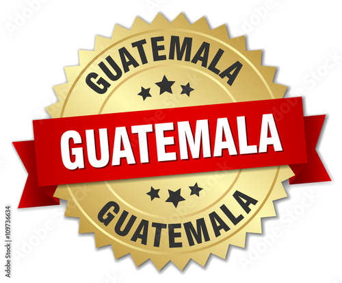 Guatemala round golden badge with red ribbon