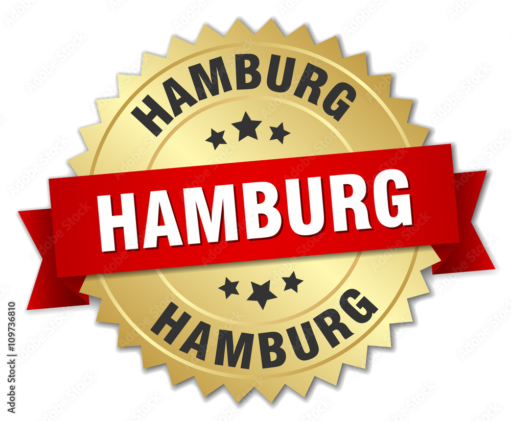 Hamburg round golden badge with red ribbon Hamburg round golden badge with red ribbon