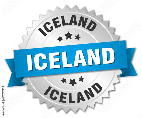 Iceland round silver badge with blue ribbon