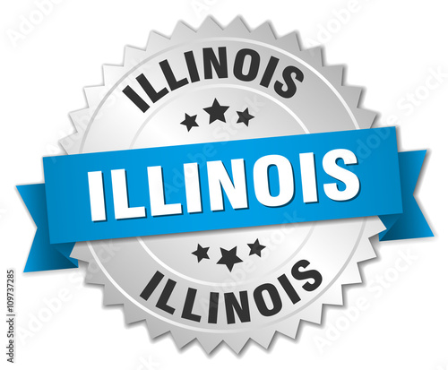 Illinois round silver badge with blue ribbon