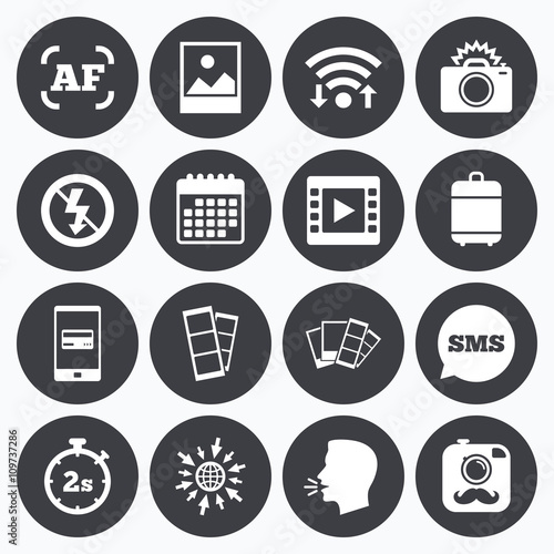 Photo, video icons. Camera, photos and frame.