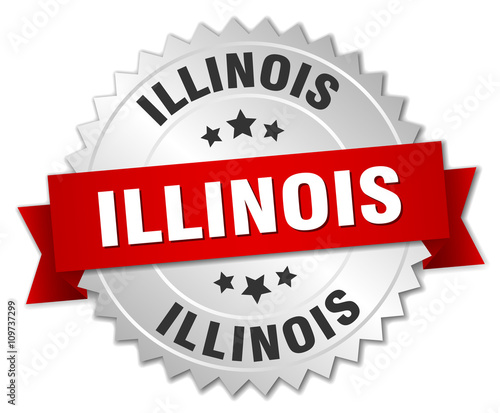 Illinois round silver badge with red ribbon