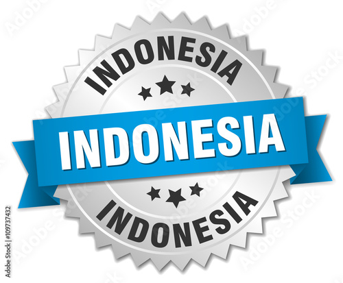 Indonesia round silver badge with blue ribbon