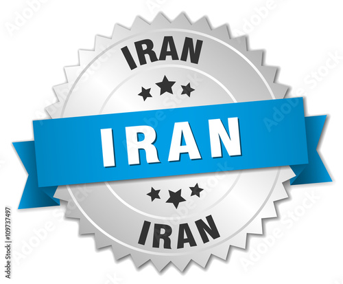 Iran round silver badge with blue ribbon