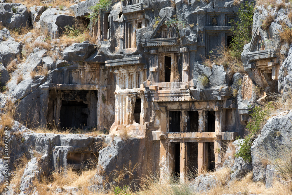 Ancient rock-cut tombs in Myra, Demre, Turkey Ancient rock-cut tombs in Myra, Demre, Turkey