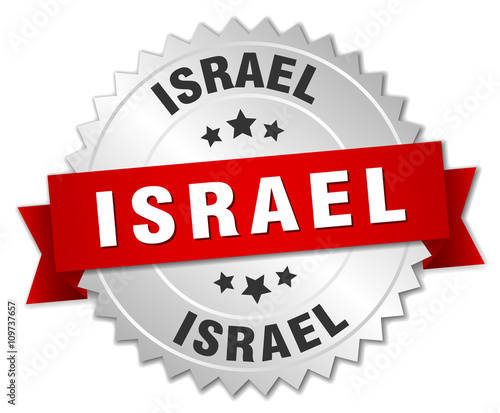 Israel round silver badge with red ribbon