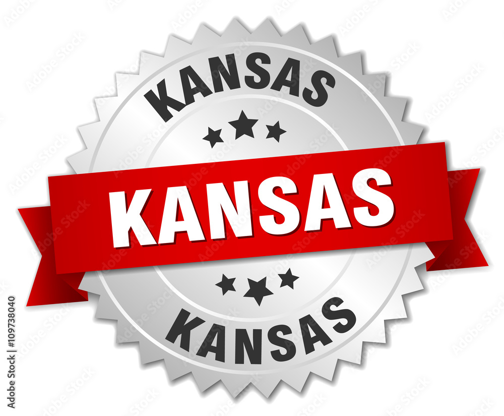 Kansas round silver badge with red ribbon Kansas round silver badge with red ribbon