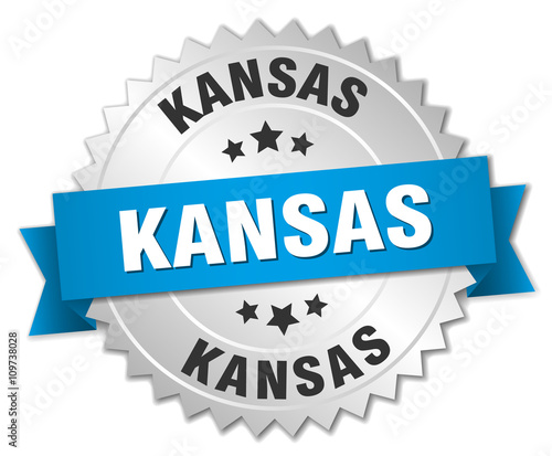 Kansas round silver badge with blue ribbon