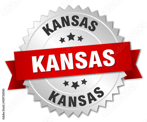 Kansas  round silver badge with red ribbon