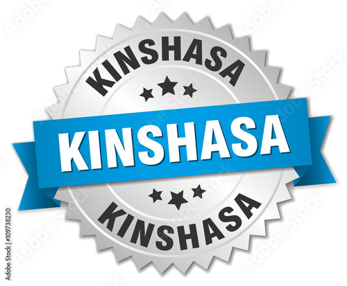 Kinshasa round silver badge with blue ribbon