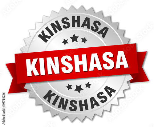 Kinshasa round silver badge with red ribbon