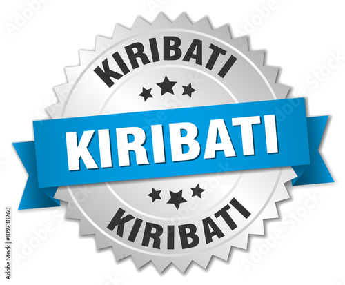 Kiribati round silver badge with blue ribbon