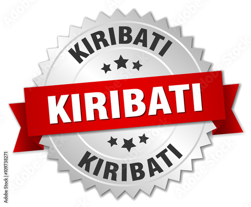 Kiribati  round silver badge with red ribbon