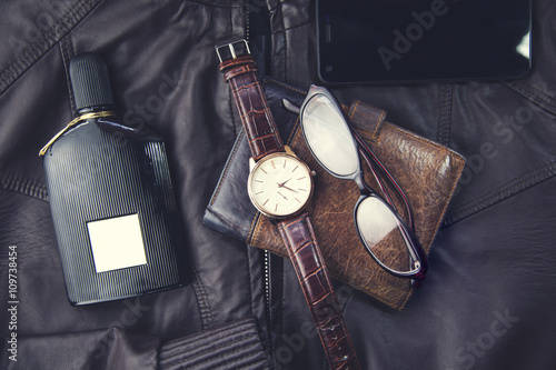 Men's accessories on leather