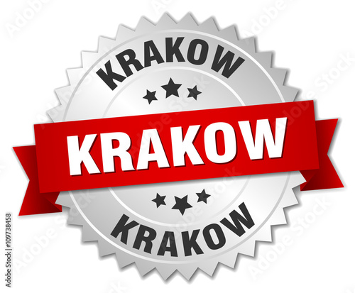 Krakow  round silver badge with red ribbon